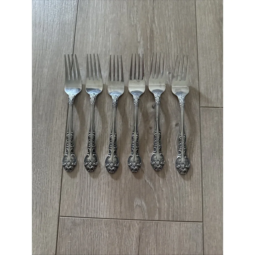 National SONORA Salad‎ Fork Stainless NS Japan Floral Glossy Silverware Lot of 6